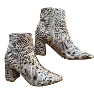 Marc Fisher Snake Print Ankle Booties Pointed Toe Block Heel 6 Fall Edgy Comfort